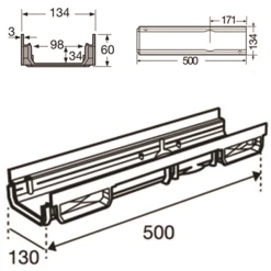 Caniveau Bas CONNECTO Nicoll Pour Collecte Des Eaux De Pluie - Longueur 500 Mm - PVC - Gris
