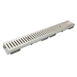 Caniveau Bas Avec Grille Inox A15 Nicoll Pour Collecte Des Eaux Usées - Longueur 1000 Mm - PVC Et Inox - Gris