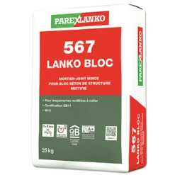 Parexlanko Mortier Joint Mince De Montage LANKO BLOC 567 - Gris - Sac De 25 KG