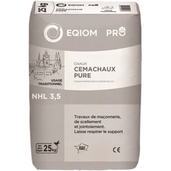 Chaux Hydraulique Naturelle Blanche CEMACHAUX PURE NHL 3,5 Eqiom Pro - Sac De 25 KG