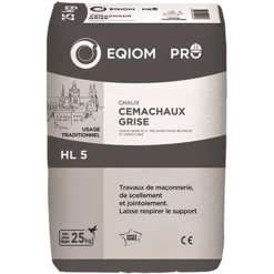 Chaux Grise Hydraulique HL5 CEMACHAUX GRISE Eqiom Pro - Sac De 25 KG