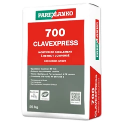Parexlanko Mortier De Scellement à Retrait Compensé CLAVEXPRESS 700 - Sac De 25 KG