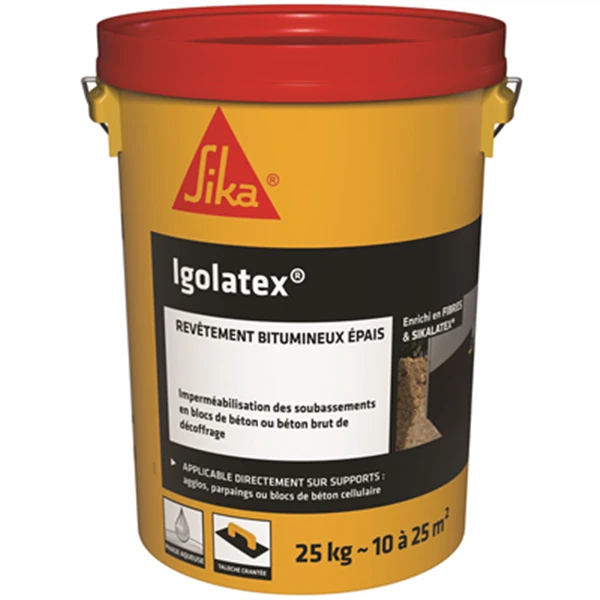 Revêtement Bitumineux Pour Imperméabilisation Des Soubassements - Igolatex Sika - Seau De 25 L 1 Revêtement Bitumineux Pour Imperméabilisation Des Soubassements - Igolatex Sika - Seau De 25 L
