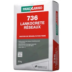 Parexlanko Mortier De Réhabilitation Fibré LANKOCRETE RESEAUX 736 - Sac De 25 KG