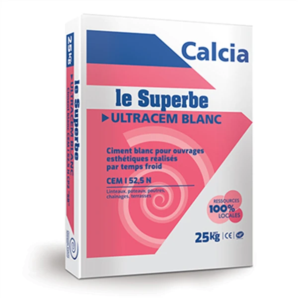Ciment ULTRACEM BLANC 52,5 N Calcia CE NF 25 KG 1 Ciment ULTRACEM BLANC 52,5 N Calcia CE NF 25 KG