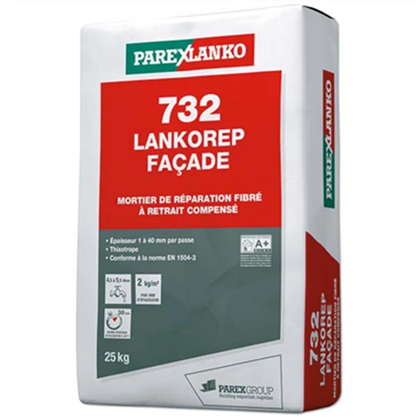Parexlanko Mortier De Réparation Fibré à Retrait Compensé LANKOREP FACADE 732 - Sac De 25 KG 1 Parexlanko Mortier De Réparation Fibré à Retrait Compensé LANKOREP FACADE 732 - Sac De 25 KG